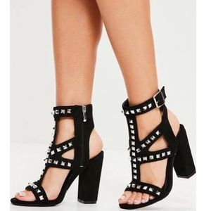 Missguided Black Studded Block Heel Sandal